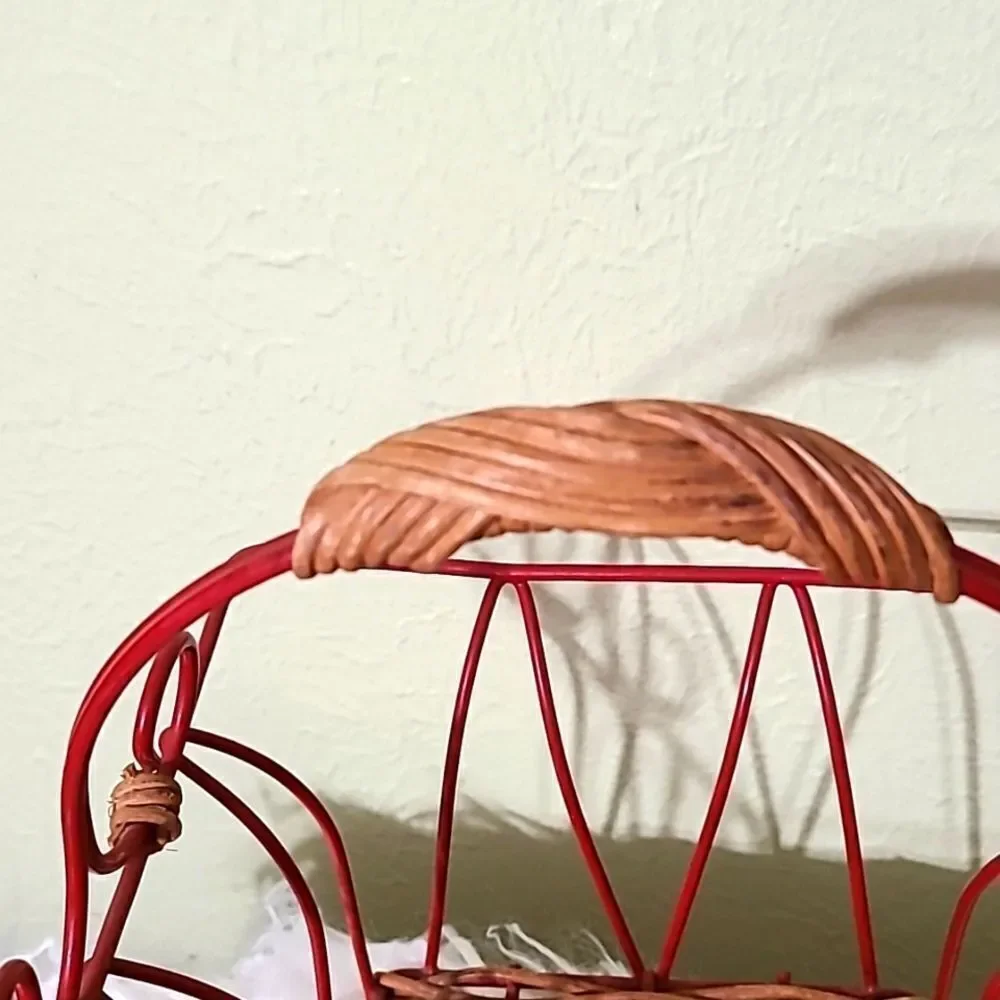Bohemian Red Metal & Wicker Basket